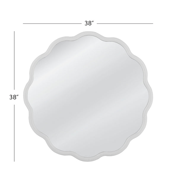 Basset Mirror Azalea Wall Mirror - Charming Scalloped Edges In White Lacquer, Modern Accent For Any Room Decor White Resin,Mirror Glass M4952