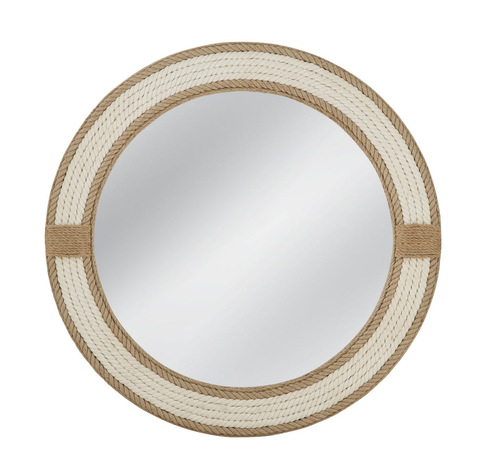 Basset Mirror Apolline Round Wall Mirror - Coastal Boho Charm With Natural Wood Rope Frame For Elegant Decor White Rope,Mirror Glass M4956