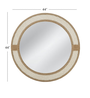 Basset Mirror Apolline Round Wall Mirror - Coastal Boho Charm With Natural Wood Rope Frame For Elegant Decor White Rope,Mirror Glass M4956