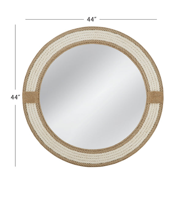 Basset Mirror Apolline Round Wall Mirror - Coastal Boho Charm With Natural Wood Rope Frame For Elegant Decor White Rope,Mirror Glass M4956
