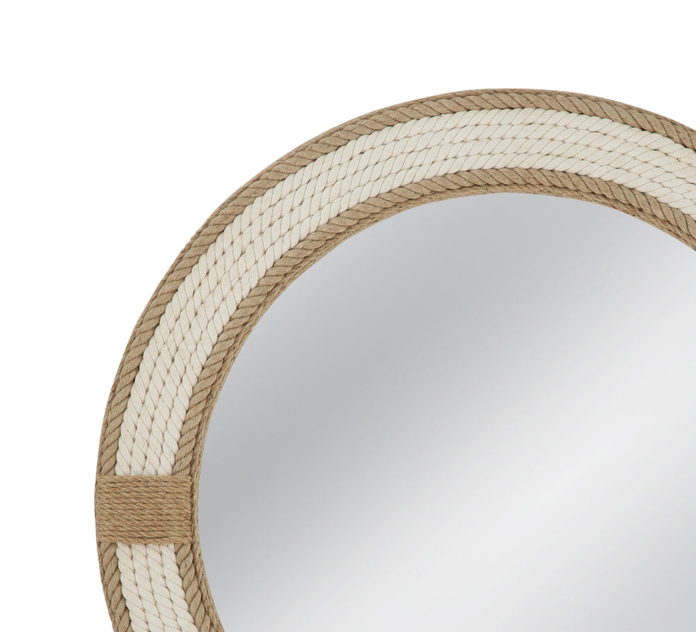 Basset Mirror Apolline Round Wall Mirror - Coastal Boho Charm With Natural Wood Rope Frame For Elegant Decor White Rope,Mirror Glass M4956