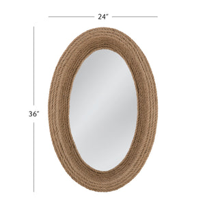 Basset Mirror Regatta Oval Wall Mirror - Natural Jute Rope Frame With Coastal Charm For Timeless Home Decor Brown Rope,Mirror Glass M4961