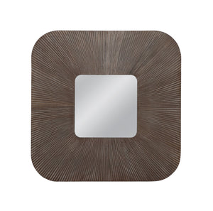 Basset Mirror Zamba Wall Mirror - Chic Square Design With Rounded Corners, Walnut Frame For Modern Boho Decor Brown Wood,Mirror Glass M5019