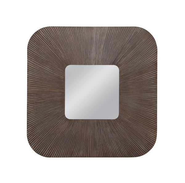 Basset Mirror Zamba Wall Mirror - Chic Square Design With Rounded Corners, Walnut Frame For Modern Boho Decor Brown Wood,Mirror Glass M5019