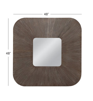 Basset Mirror Zamba Wall Mirror - Chic Square Design With Rounded Corners, Walnut Frame For Modern Boho Decor Brown Wood,Mirror Glass M5019