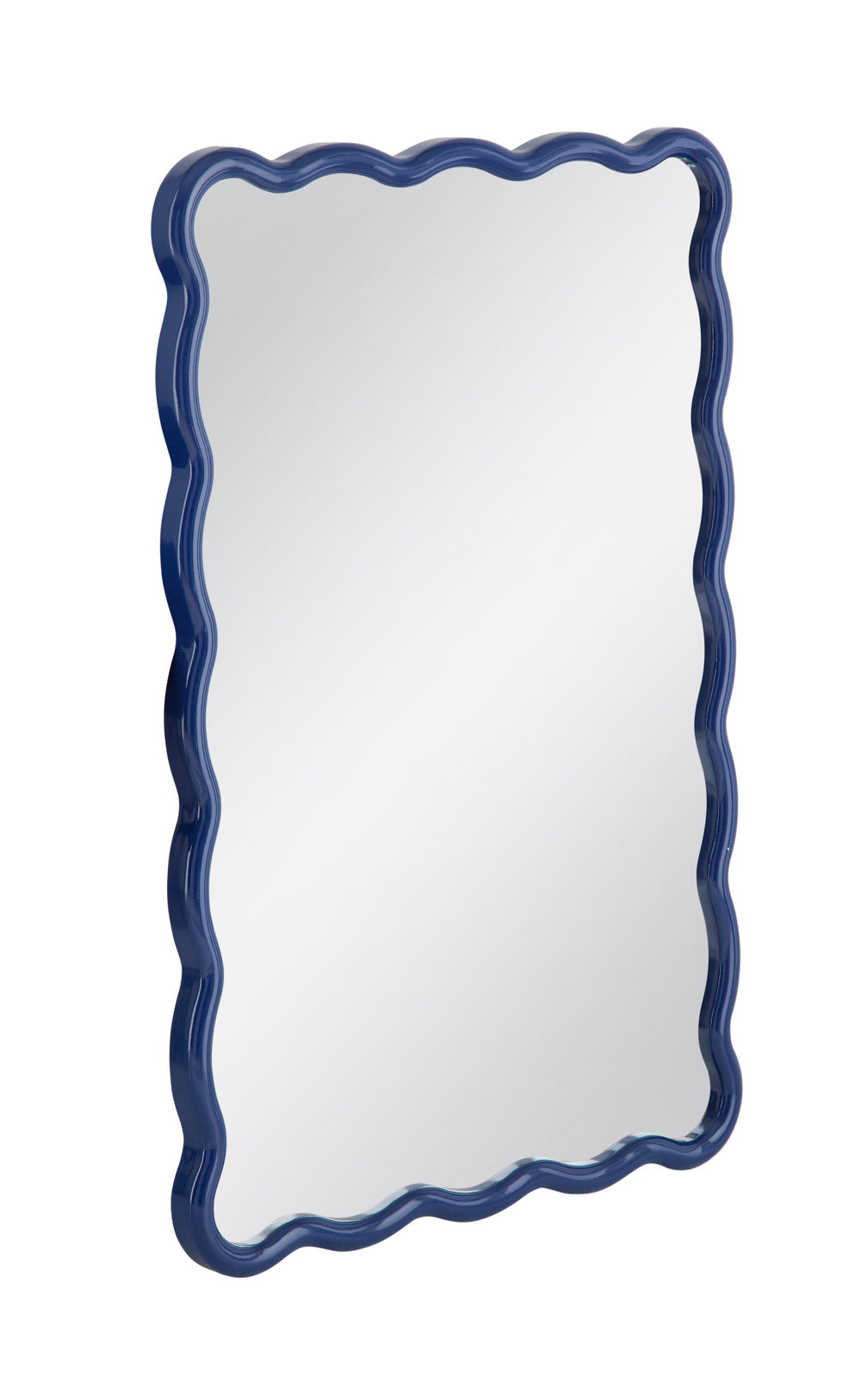 Basset Mirror Camellia Navy Blue Lacquered Rectangular Wall Mirror With Wavy Edges – Vibrant Home Accent Decor Blue Resin,Mirror Glass M5038