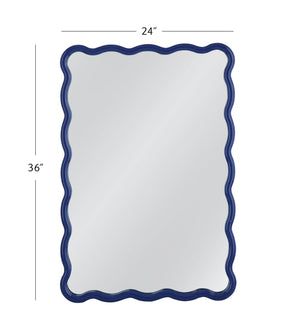 Basset Mirror Camellia Navy Blue Lacquered Rectangular Wall Mirror With Wavy Edges – Vibrant Home Accent Decor Blue Resin,Mirror Glass M5038