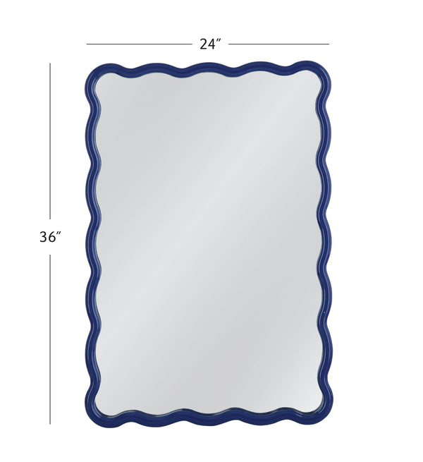 Basset Mirror Camellia Navy Blue Lacquered Rectangular Wall Mirror With Wavy Edges – Vibrant Home Accent Decor Blue Resin,Mirror Glass M5038