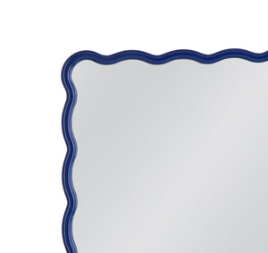 Basset Mirror Camellia Navy Blue Lacquered Rectangular Wall Mirror With Wavy Edges – Vibrant Home Accent Decor Blue Resin,Mirror Glass M5038