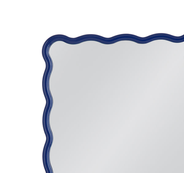 Basset Mirror Camellia Navy Blue Lacquered Rectangular Wall Mirror With Wavy Edges – Vibrant Home Accent Decor Blue Resin,Mirror Glass M5038