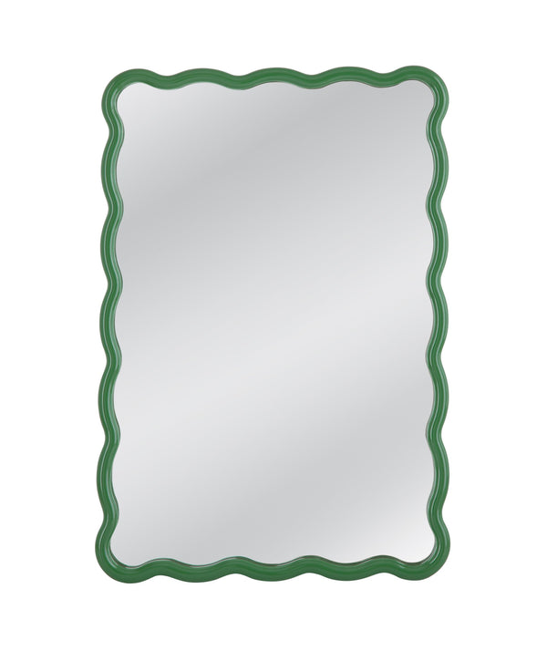 Basset Mirror Cassia Vibrant Green Rectangular Wall Mirror With Wavy Edges - Perfect Accent For Any Room Decor Green Wood,Mirror Glass M5039