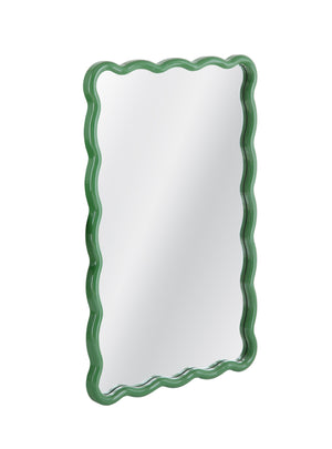 Basset Mirror Cassia Vibrant Green Rectangular Wall Mirror With Wavy Edges - Perfect Accent For Any Room Decor Green Wood,Mirror Glass M5039
