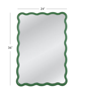 Basset Mirror Cassia Vibrant Green Rectangular Wall Mirror With Wavy Edges - Perfect Accent For Any Room Decor Green Wood,Mirror Glass M5039
