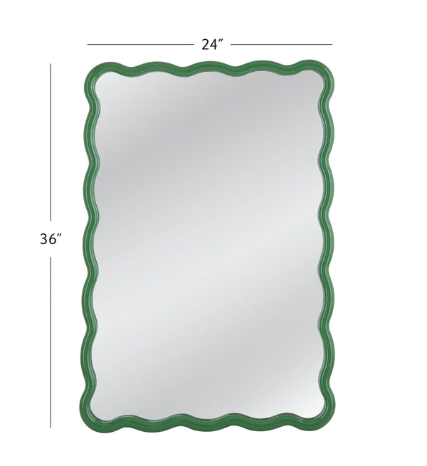 Basset Mirror Cassia Vibrant Green Rectangular Wall Mirror With Wavy Edges - Perfect Accent For Any Room Decor Green Wood,Mirror Glass M5039
