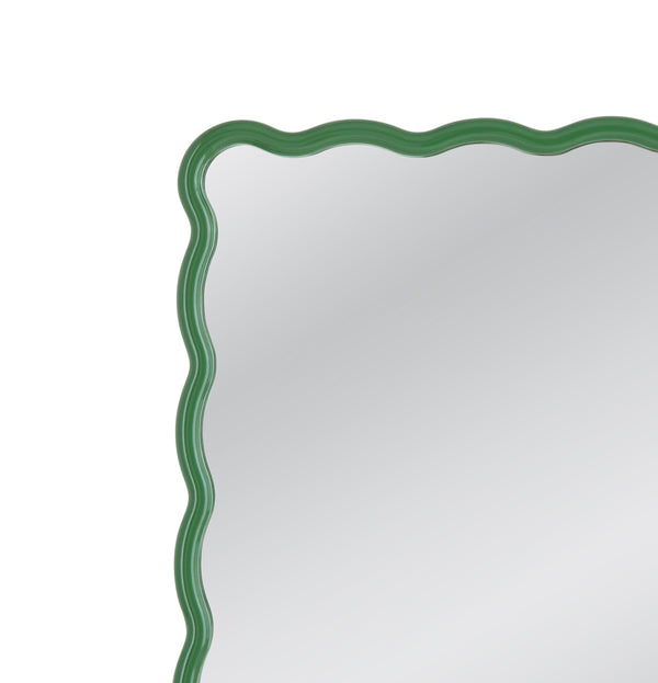 Basset Mirror Cassia Vibrant Green Rectangular Wall Mirror With Wavy Edges - Perfect Accent For Any Room Decor Green Wood,Mirror Glass M5039