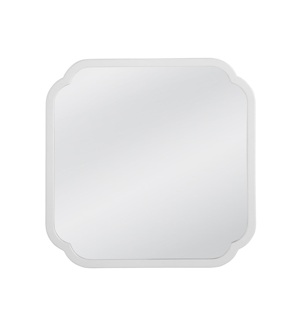 Basset Mirror Clover Square Wall Mirror – Chic White Lacquer Frame With Scalloped Edges To Brighten Any Room White Wood,Mirror Glass M5040