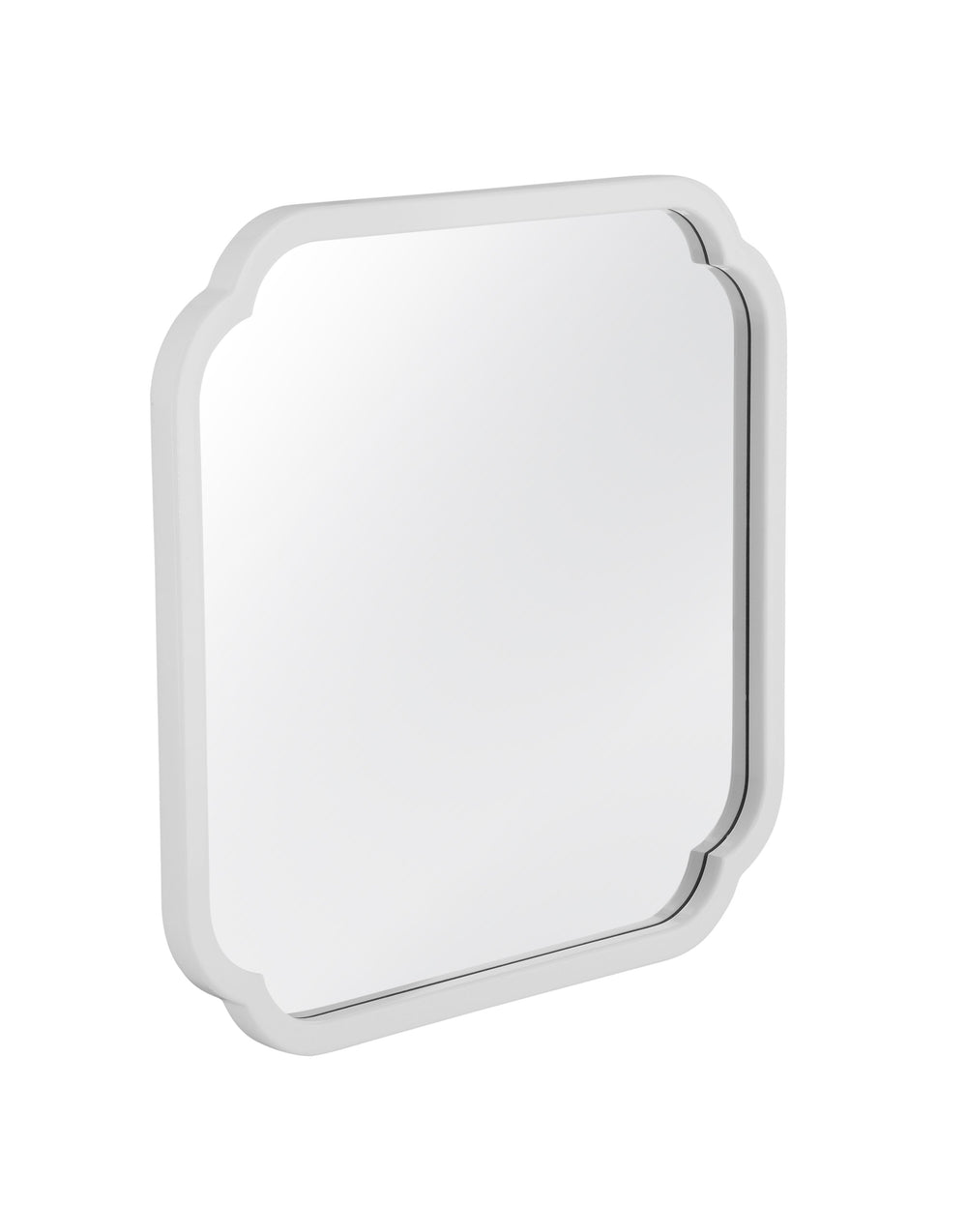 Basset Mirror Clover Square Wall Mirror – Chic White Lacquer Frame With Scalloped Edges To Brighten Any Room White Wood,Mirror Glass M5040