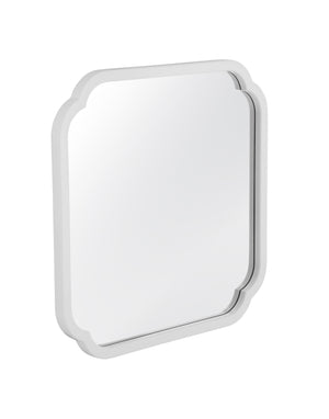 Basset Mirror Clover Square Wall Mirror – Chic White Lacquer Frame With Scalloped Edges To Brighten Any Room White Wood,Mirror Glass M5040