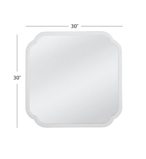 Basset Mirror Clover Square Wall Mirror – Chic White Lacquer Frame With Scalloped Edges To Brighten Any Room White Wood,Mirror Glass M5040