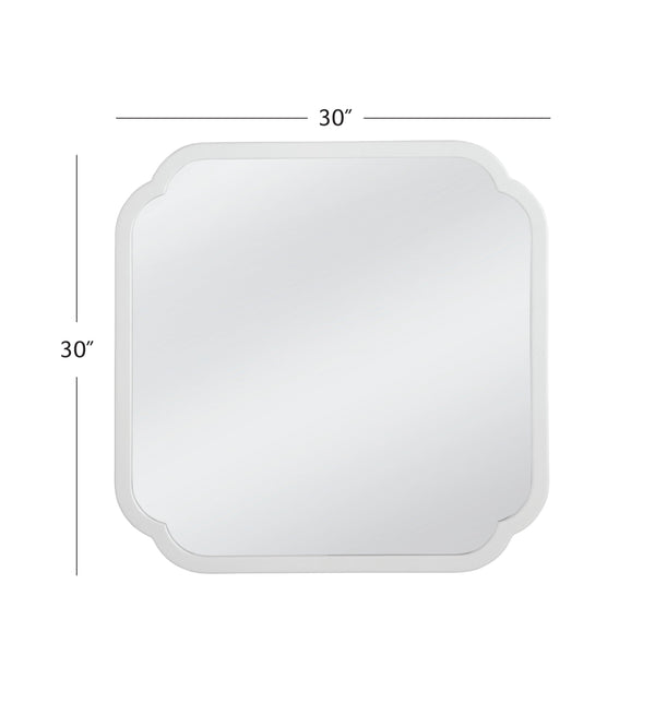 Basset Mirror Clover Square Wall Mirror – Chic White Lacquer Frame With Scalloped Edges To Brighten Any Room White Wood,Mirror Glass M5040