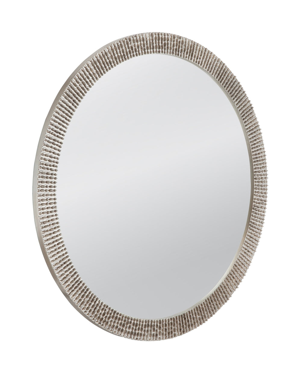 Basset Mirror Beatrice Round Wall Mirror - Textured Frame With Antique Silver Leaf Finish For Timeless Elegance Silver Resin,Mirror Glass M5054