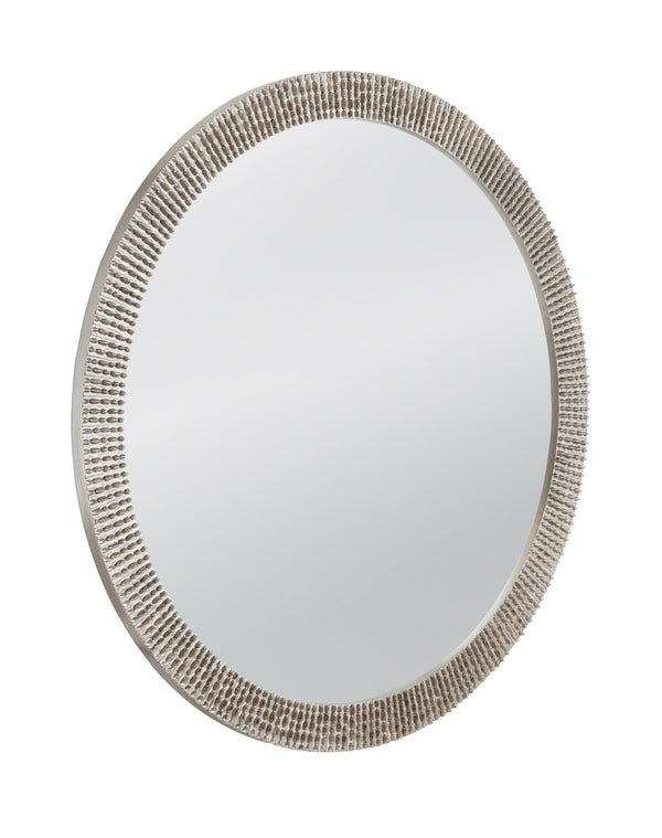 Basset Mirror Beatrice Round Wall Mirror - Textured Frame With Antique Silver Leaf Finish For Timeless Elegance Silver Resin,Mirror Glass M5054