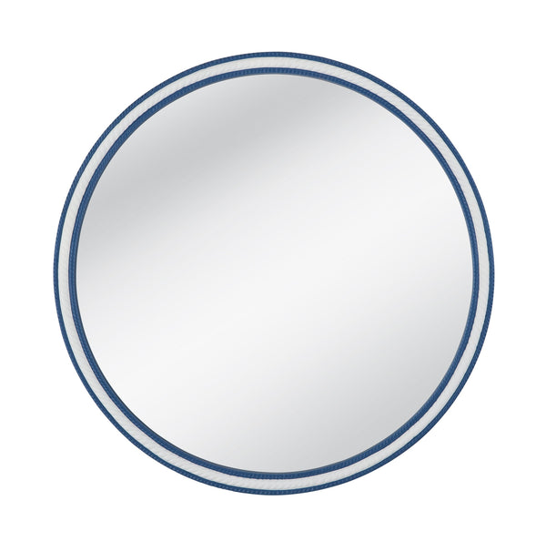 Basset Mirror Straits Wall Mirror - Coastal Charm With Round Rope Frame In Bright Blue And White Resin Finish Blue Resin,Mirror Glass M5055