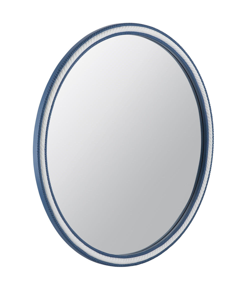 Basset Mirror Straits Wall Mirror - Coastal Charm With Round Rope Frame In Bright Blue And White Resin Finish Blue Resin,Mirror Glass M5055