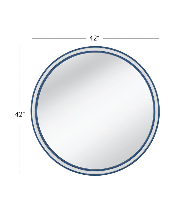 Basset Mirror Straits Wall Mirror - Coastal Charm With Round Rope Frame In Bright Blue And White Resin Finish Blue Resin,Mirror Glass M5055