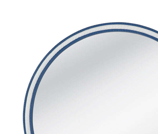 Basset Mirror Straits Wall Mirror - Coastal Charm With Round Rope Frame In Bright Blue And White Resin Finish Blue Resin,Mirror Glass M5055