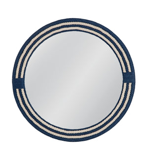 Basset Mirror Helm Wall Mirror: Coastal-inspired Round Design With Woven Rope Frame In Soothing Blue & White Tones Blue Rope,Mirror Glass M5056