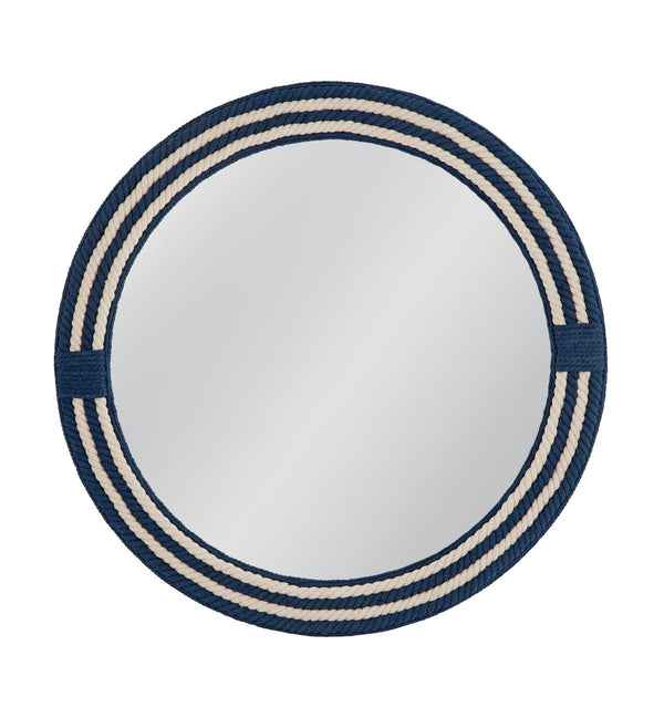 Basset Mirror Helm Wall Mirror: Coastal-inspired Round Design With Woven Rope Frame In Soothing Blue & White Tones Blue Rope,Mirror Glass M5056