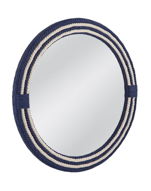 Basset Mirror Helm Wall Mirror: Coastal-inspired Round Design With Woven Rope Frame In Soothing Blue & White Tones Blue Rope,Mirror Glass M5056