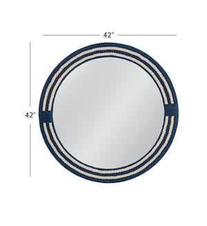 Basset Mirror Helm Wall Mirror: Coastal-inspired Round Design With Woven Rope Frame In Soothing Blue & White Tones Blue Rope,Mirror Glass M5056