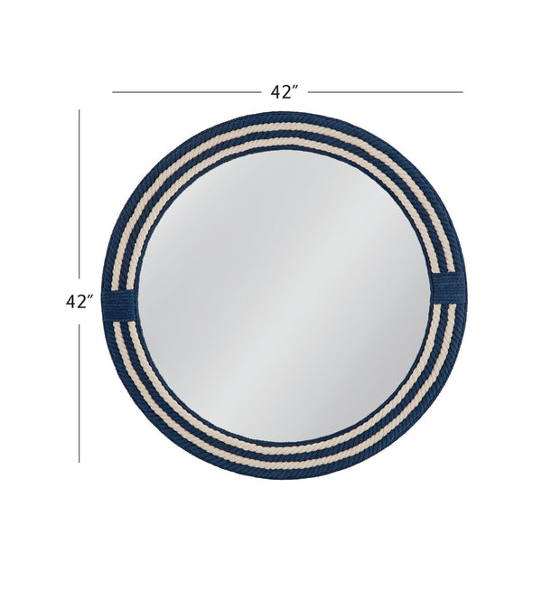 Basset Mirror Helm Wall Mirror: Coastal-inspired Round Design With Woven Rope Frame In Soothing Blue & White Tones Blue Rope,Mirror Glass M5056