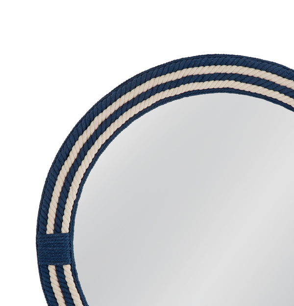 Basset Mirror Helm Wall Mirror: Coastal-inspired Round Design With Woven Rope Frame In Soothing Blue & White Tones Blue Rope,Mirror Glass M5056