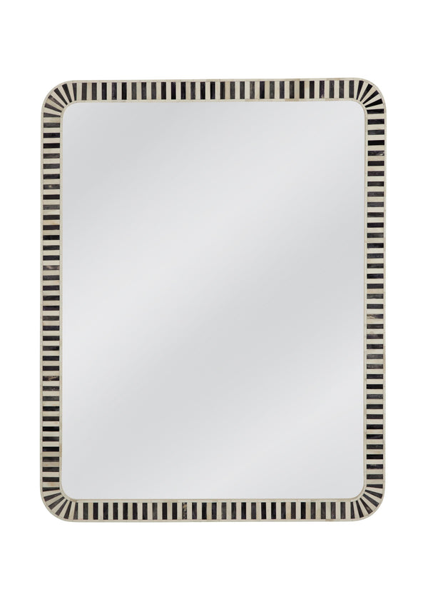 Basset Mirror Cyrus Wall Mirror - Modern Rectangular Design With Chic Black Frame & Stylish Bone Accents For Elegance Black Bone,Mirror Glass M5059