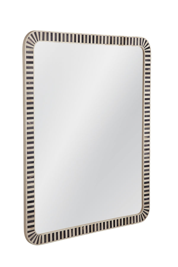 Basset Mirror Cyrus Wall Mirror - Modern Rectangular Design With Chic Black Frame & Stylish Bone Accents For Elegance Black Bone,Mirror Glass M5059