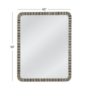 Basset Mirror Cyrus Wall Mirror - Modern Rectangular Design With Chic Black Frame & Stylish Bone Accents For Elegance Black Bone,Mirror Glass M5059