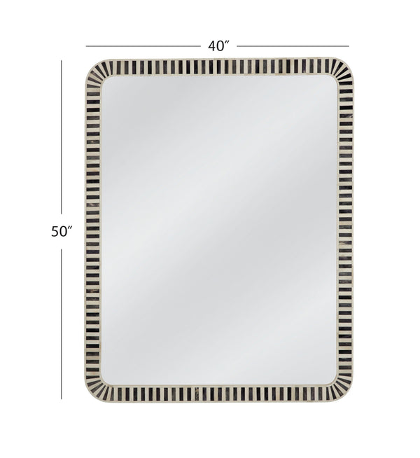 Basset Mirror Cyrus Wall Mirror - Modern Rectangular Design With Chic Black Frame & Stylish Bone Accents For Elegance Black Bone,Mirror Glass M5059