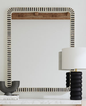 Basset Mirror Cyrus Wall Mirror - Modern Rectangular Design With Chic Black Frame & Stylish Bone Accents For Elegance Black Bone,Mirror Glass M5059