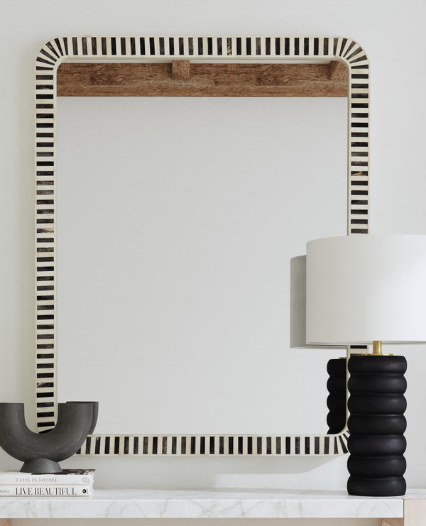 Basset Mirror Cyrus Wall Mirror - Modern Rectangular Design With Chic Black Frame & Stylish Bone Accents For Elegance Black Bone,Mirror Glass M5059