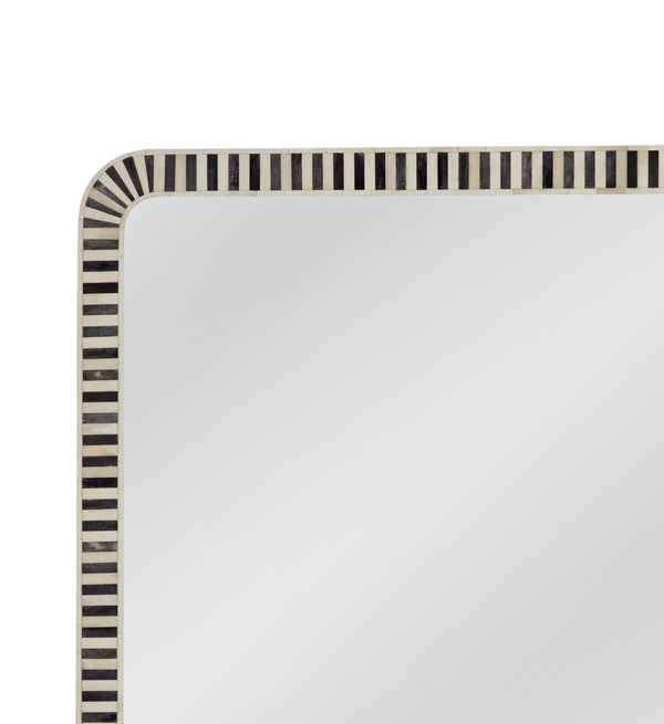 Basset Mirror Cyrus Wall Mirror - Modern Rectangular Design With Chic Black Frame & Stylish Bone Accents For Elegance Black Bone,Mirror Glass M5059
