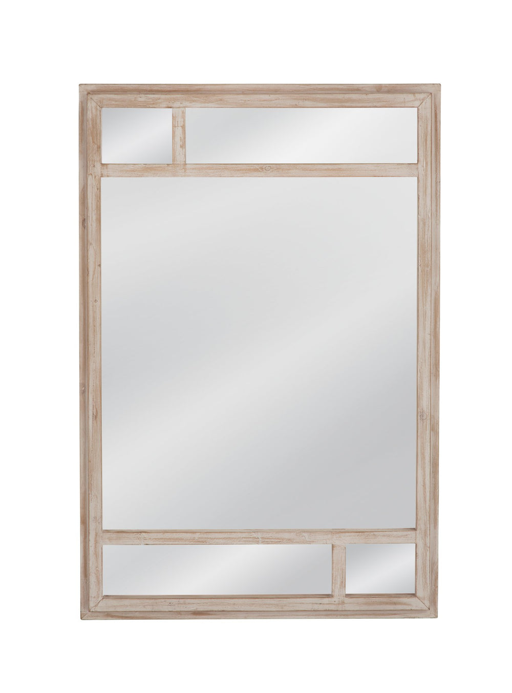 Basset Mirror Loudon Wall Mirror - Geometric Pattern With White-wash Finish For Coastal Elegance In Your Home White Wood,Mirror Glass M5063