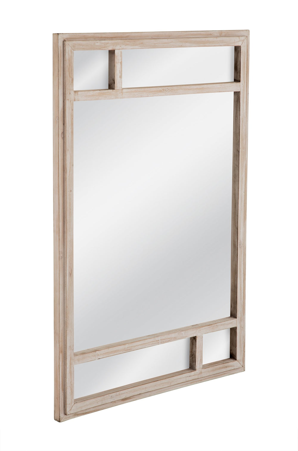 Basset Mirror Loudon Wall Mirror - Geometric Pattern With White-wash Finish For Coastal Elegance In Your Home White Wood,Mirror Glass M5063