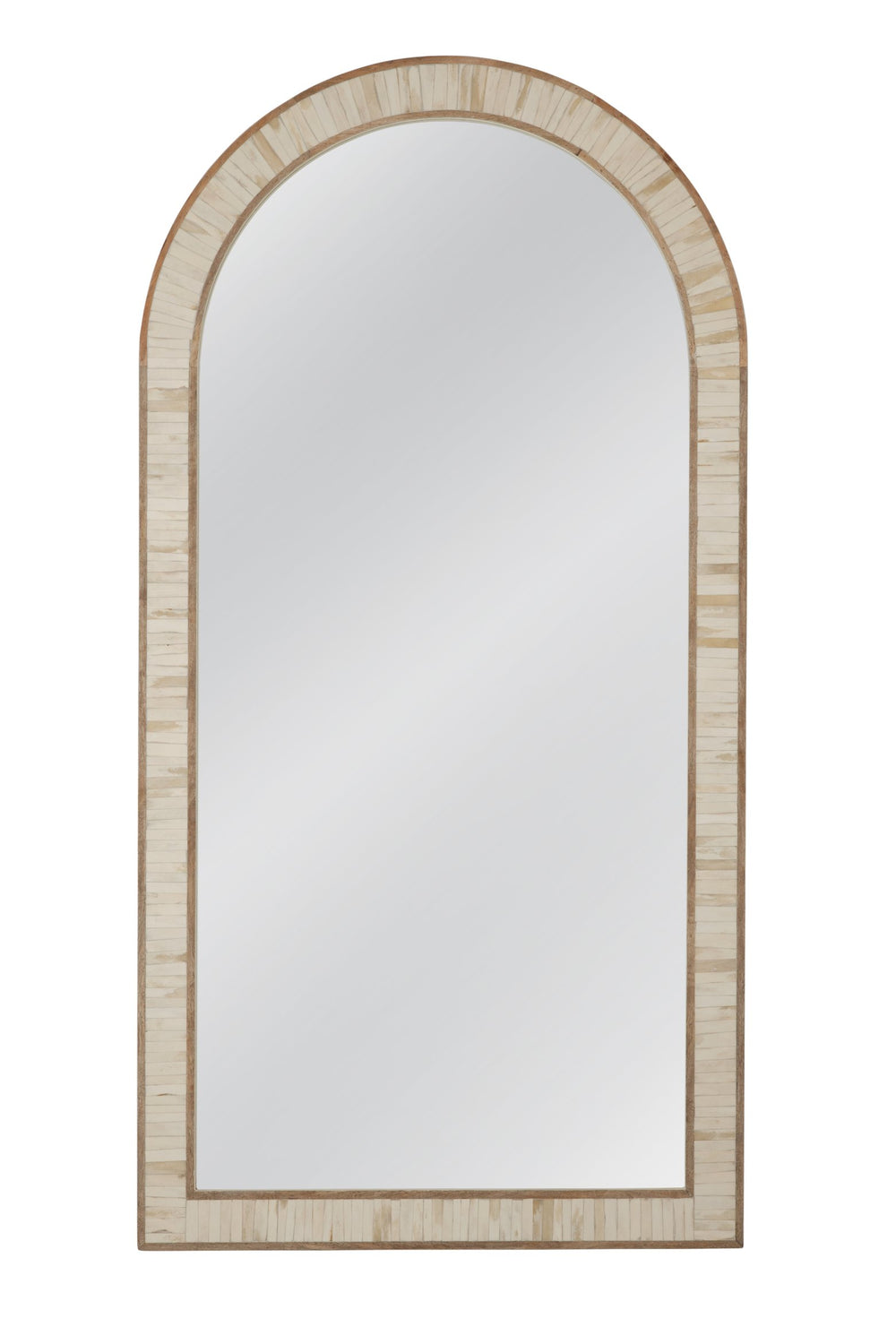 Basset Mirror Halsey Floor Mirror - Elegant Arched Design With Cream & Natural Bone Frame For Coastal Boho Charm Brown Wood,Mirror Glass M5065