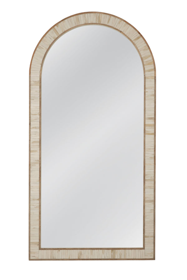 Basset Mirror Halsey Floor Mirror - Elegant Arched Design With Cream & Natural Bone Frame For Coastal Boho Charm Brown Wood,Mirror Glass M5065