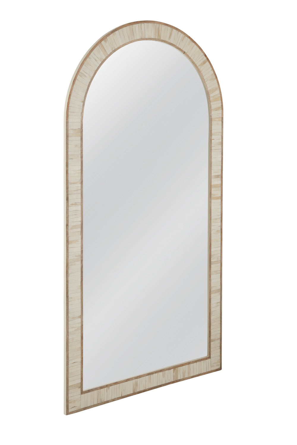 Basset Mirror Halsey Floor Mirror - Elegant Arched Design With Cream & Natural Bone Frame For Coastal Boho Charm Brown Wood,Mirror Glass M5065