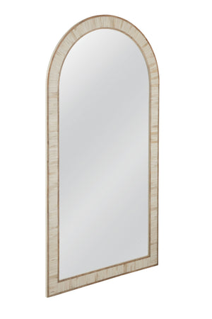 Basset Mirror Halsey Floor Mirror - Elegant Arched Design With Cream & Natural Bone Frame For Coastal Boho Charm Brown Wood,Mirror Glass M5065