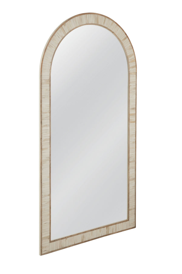 Basset Mirror Halsey Floor Mirror - Elegant Arched Design With Cream & Natural Bone Frame For Coastal Boho Charm Brown Wood,Mirror Glass M5065
